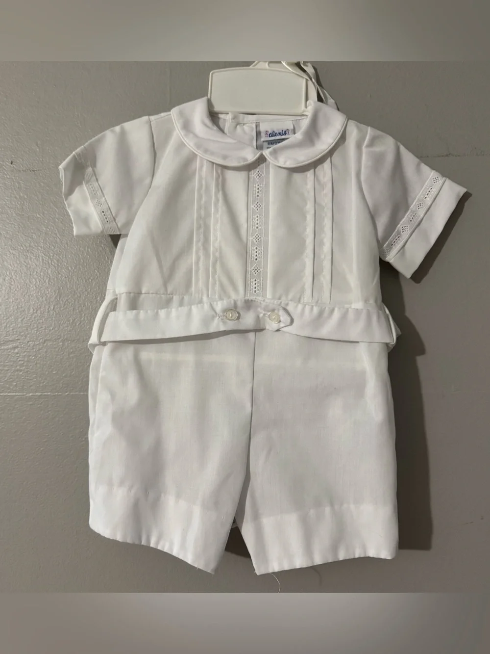 Vintage White Alexis Christening Baptism Romper Suit & Hat Size 3 Mos 10-13 lbs